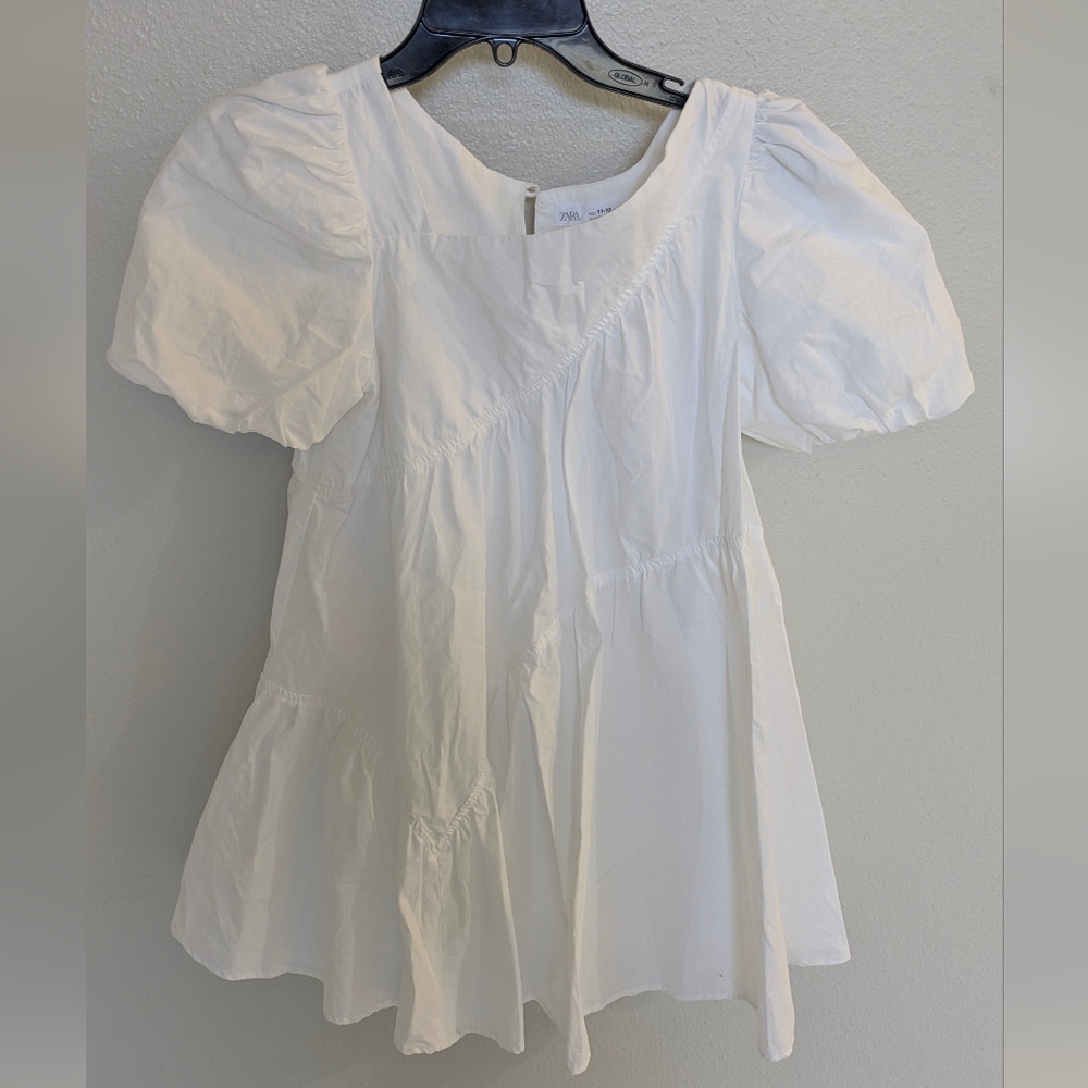 ZARA KIDS GIRL ASSYMETRIC POPLIN DRESS WHITE SZ 11-12 | 1165/662
